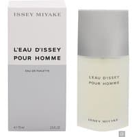Issey Miyake L'Eau D'Issey Pour Homme 75ml bottle with frosted glass and matte silver cap, next to matching box.