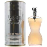 Curvy torso-shaped bottle of Jean Paul Gaultier Classique Eau de Toilette 50ml with metallic cylindrical case.