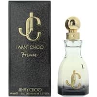 Jimmy Choo I Want Choo Forever Eau De Parfum 40ml, clear bottle with gold cap, black box with gold logo and text.