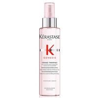 Pink Kérastase Genesis Defense Thermique spray bottle with silver cap and red logo, 150ml size.