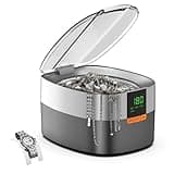 KECOOLKE Ultrasonic Cleaner 750ml, silver and black with digital timer display, open lid showing jewelry inside.