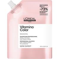Pink L’Oréal Professionnel Vitamino Color Shampoo Refill Pack, 500ml, with spout and black text on front.