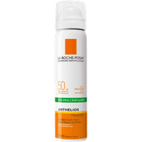 White spray can of La Roche-Posay Anthelios SPF50 Anti-Shine Mist with orange and green label accents.