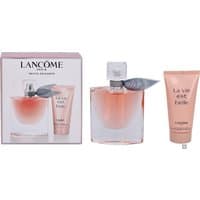 Lancome La Vie Est Belle Gift Set with pink perfume bottle, silver cap, and matching pink lotion tube.
