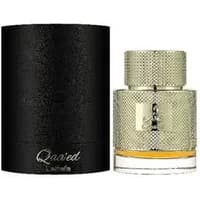 Lattafa Qaa'ed Eau De Parfum 100ml with textured gold bottle and black cylindrical packaging.