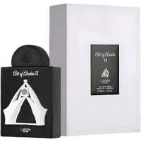 Lattafa Pride Art of Arabia II Eau De Parfum, 100 ml, in a black bottle with white abstract design and matching box.