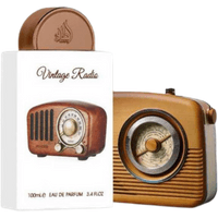 Lattafa Pride Vintage Radio Eau De Parfum, 100 ml, in a retro radio-shaped brown and gold bottle.