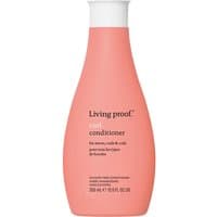 Pink bottle of Living Proof Curl Conditioner 355ml with white cap and minimalist text design.