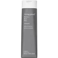 Gray bottle of Living Proof Perfect Hair Day Shampoo, 236ml, with white cap and minimalist text design.