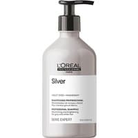 L'Oréal Professionnel Serie Expert Silver Shampoo, 500ml gray bottle with pump dispenser and white label.