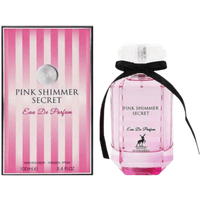 Pink Shimmer Secret Eau De Parfum, 100 ml, pink bottle with black bow, striped pink box by Maison Alhambra