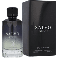Maison Alhambra Salvo Intense Eau De Parfum, 100 ml, gradient black-to-clear bottle with black cap, matching box.