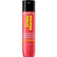 Red Matrix Glow Mania Color Glow Shampoo bottle with black cap, 300ml, bold yellow text.