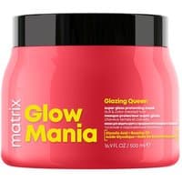 Matrix Glow Mania Glazing Queen Mask 500ml, bright pink jar with black lid and bold yellow text.
