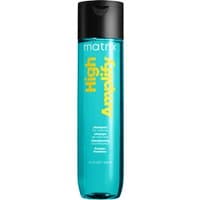Blue bottle of Matrix Total Results High Amplify Shampoo with black cap and yellow text for fine, flat hair, 300ml.