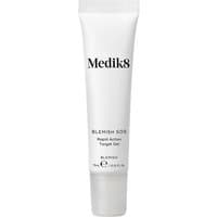 White Medik8 Blemish SOS 15ml tube with black text and clear cap.