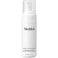 Medik8 Micellar Mousse in a white cylindrical bottle with a pump dispenser, 150ml, labeled "Purifying & Nourishing."