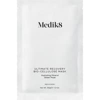 White Medik8 Ultimate Recovery Bio Cellulose Mask packet with black text detailing product name and weight.