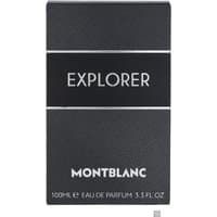 Black Montblanc Explorer Eau de Parfum box with textured surface, white text, and 100ml size label.