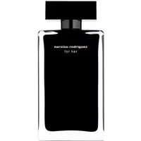 Black Narciso Rodriguez For Her Eau De Toilette 100ml bottle with a sleek rectangular design and minimalist label.