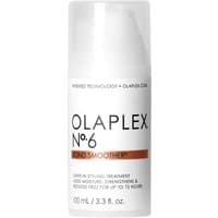White Olaplex No. 6 Bond Smoother bottle, 100ml, with black text and brown accent, pump dispenser on top.