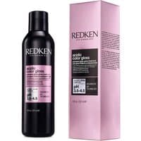 Black bottle of Redken Acidic Color Gloss Treatment, 237ml, with pink label, next to matching pink box.