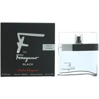 Salvatore Ferragamo F Black Eau De Toilette 100ml, clear glass bottle with black cap, black box packaging.
