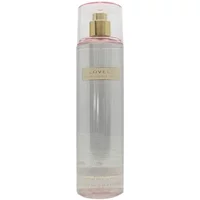 Clear bottle of Sarah Jessica Parker Lovely Body Mist 250ml with gold cap and beige label.