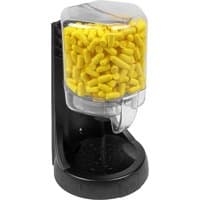 Black Sealey dispenser with clear top, filled with yellow disposable ear plugs, holds 250 pairs.