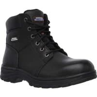 Black Skechers Workshire safety boot with lace-up front, padded collar, and rugged sole.