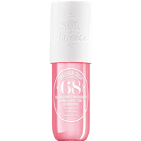 Pink Sol de Janeiro perfume mist bottle with white cap, labeled "68" in white text, 90ml size.