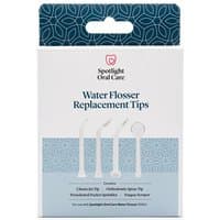 Spotlight Oral Care Water Flosser Classic Jet Tip Replacements in white packaging with blue geometric pattern.