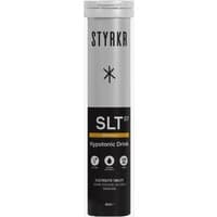 STYRKR SLT07 Hydration Tablets tube, silver with black label, mild citrus flavor, 12 tablets, Healf branding.