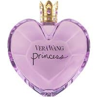 Heart-shaped purple Vera Wang Princess perfume bottle with a gold crown cap.