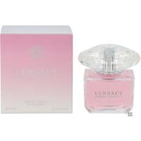 Versace Bright Crystal Eau de Toilette 90ml, pink bottle with a large clear crystal-like cap, next to matching box.
