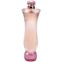 Versace Woman Eau De Perfume Spray 100ml in a tall, curvy pink glass bottle with a decorative pink cap.