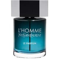YSL L'Homme Le Parfum 100ml bottle, dark blue glass with silver cap and white logo text.