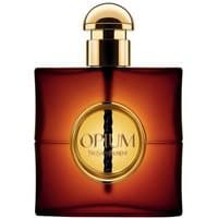 Amber YSL Opium Pour Femme Eau de Parfum 30ml bottle with gold cap and circular gold label.