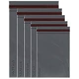 Grey iSOUL poly postal bags set, five sizes, self-seal, assorted for shipping, small to large, pack of 50.