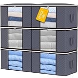 90L storage bags, gray with clear windows, reinforced handles, and zippers, stacked in two rows, 6-pack by YearningHome.
