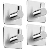 Set of four silver square self-adhesive hooks with cylindrical pegs, designed for versatile wall mounting.
