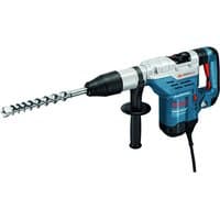 Bosch blue and silver rotary hammer with SDS-max chuck, black side handle, and red trigger switch.