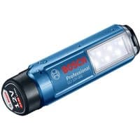 Blue Bosch GLI 12V-300 Professional light with LED panel, cylindrical shape, and Bosch branding on the side.
