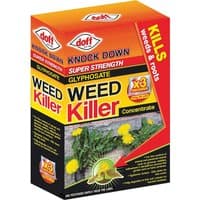 Orange Doff Advanced Weed Killer Concentrate box with dandelion image and bold red and yellow text.