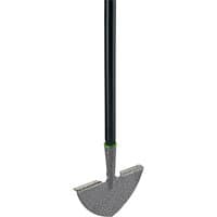 Black-handled Draper Carbon Steel Lawn Edger with half-moon blade and textured gray finish.