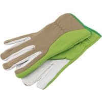 Brown and green Draper Expert gardening gloves, size L, with white fingertips and reinforced palms.