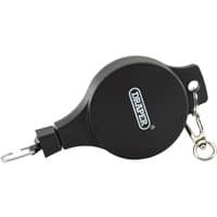 Black Draper hanging basket chain with retractable mechanism and metal hooks on both ends.