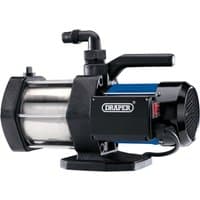 Draper multi-stage water pump, black and blue, with handle, cylindrical body, and visible motor housing.
