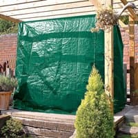 Green Draper OC15 swing cover, waterproof, rectangular, fits 2-seat swing, under wooden pergola.