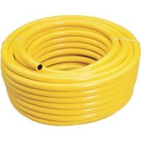 Yellow Draper reinforced watering hose, 12mm bore, 30m length, coiled neatly in a circular stack.